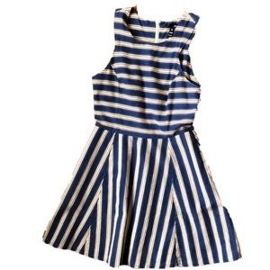 AQUA a-line blue dress with red and white stripes, size M